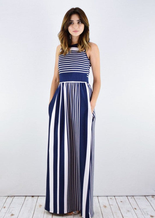 Plus Stripe Maxi Dress with Hidden Pocket