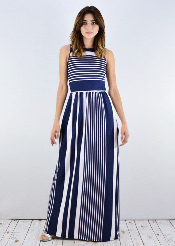 Plus Stripe Maxi Dress with Hidden Pocket