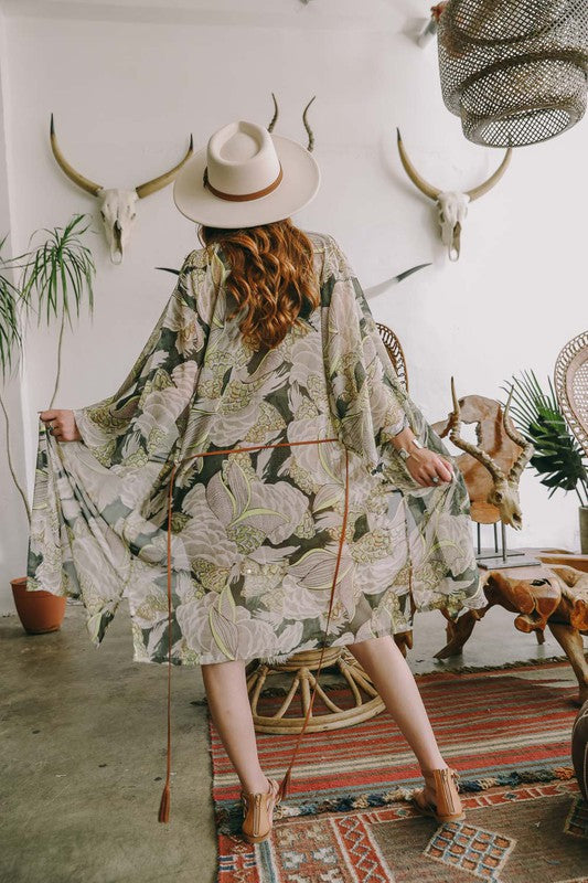 Leto Accessories |Ikebana Kimono W/ Suede Tie Belt