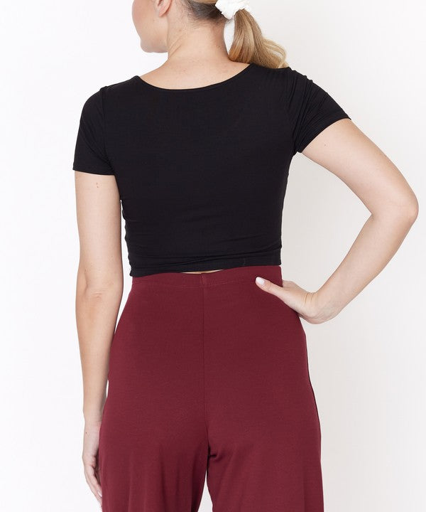 Fabina Bamboo Double Front V Neck Crop Top