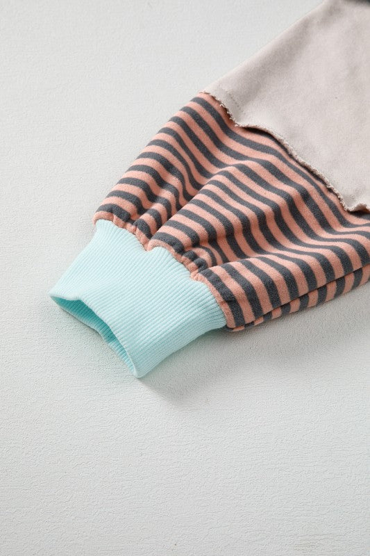Cotton Colorblock Patchwork Striped Sweatshirt