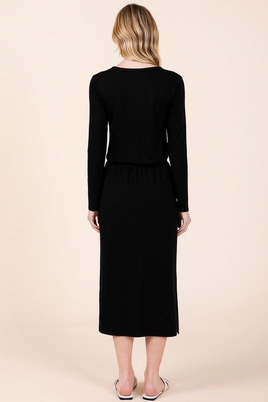 French Terry Midi Skirt with Slit w Pockets