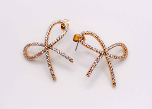 Golden Bow Tie Sparkle Earrings - Elegant Accessory