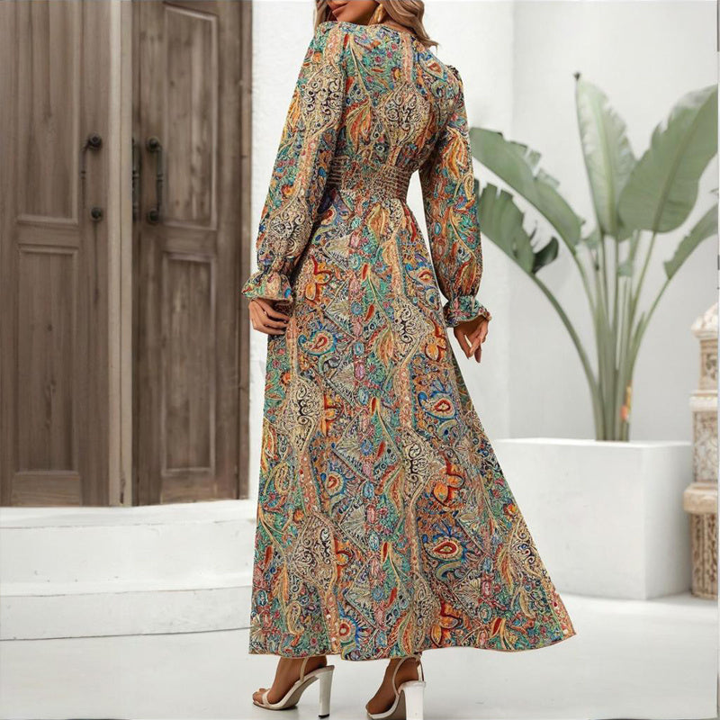 Retro Geometric Print Maxi Dress