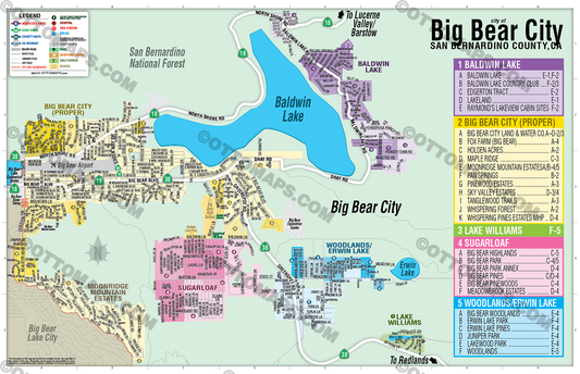 Big Bear City Map, San Bernardino County, CA - POSTER PRINTS