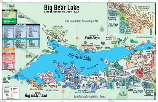 Big Bear Lake Map, San Bernardino County, CA - POSTER PRINTS