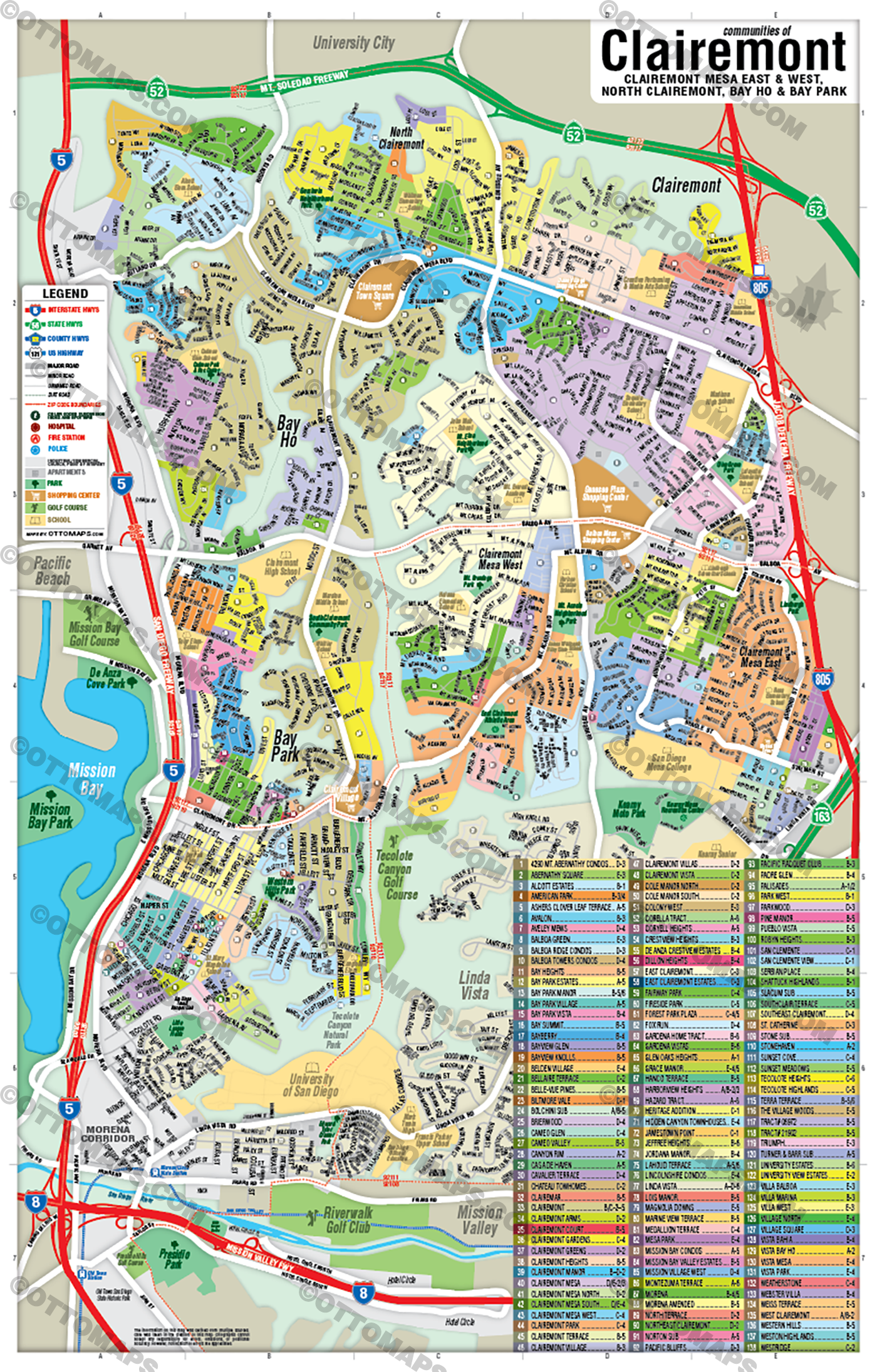 Clairemont Map, San Diego County, CA - POSTER PRINTS