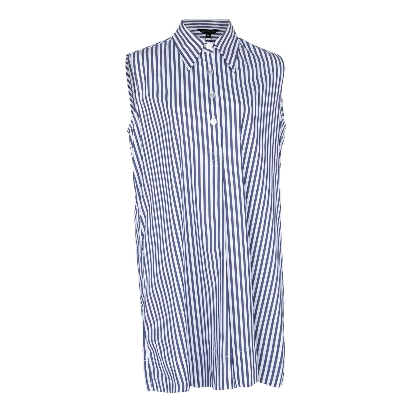 Italian Cotton Blue Stripe Sleeveless Dress – Elegant Summer Dress