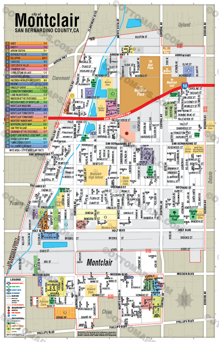 Montclair Map, San Bernardino County, CA - POSTER PRINTS