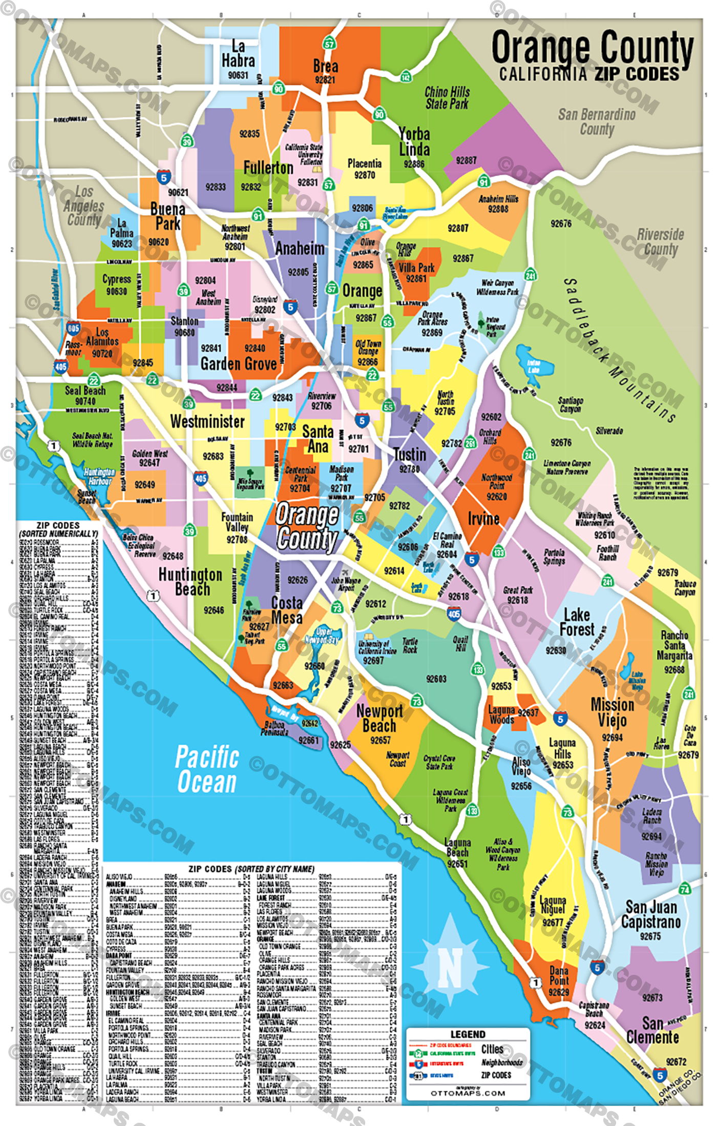 Orange County Zip Code Map - Zip Codes Colorized - POSTER PRINTS - Lolomo!