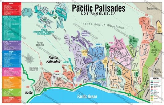 Pacific Palisades Map, Los Angeles, CA - POSTER PRINTS