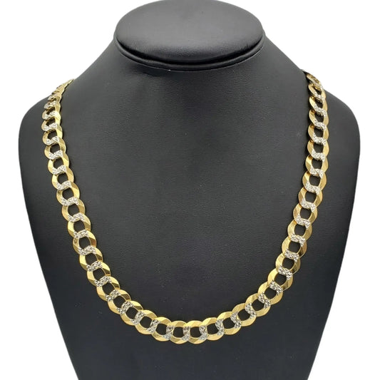 10K Gold- Solid Cuban Link Diamond Cut (Pave) Chain