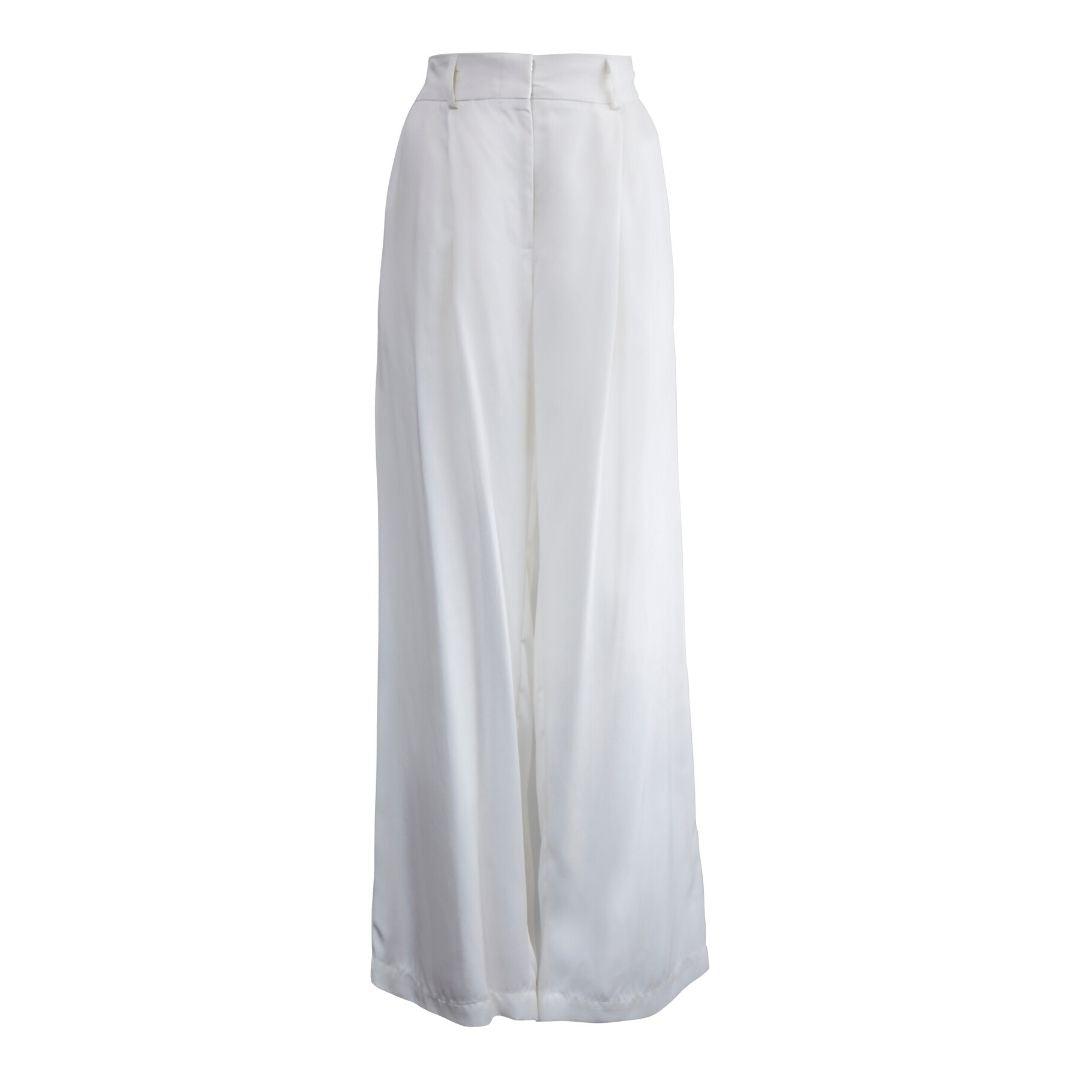 Remi White Wide-Leg Pants – Elegant Women's High-Waist Trousers - Lolomo!