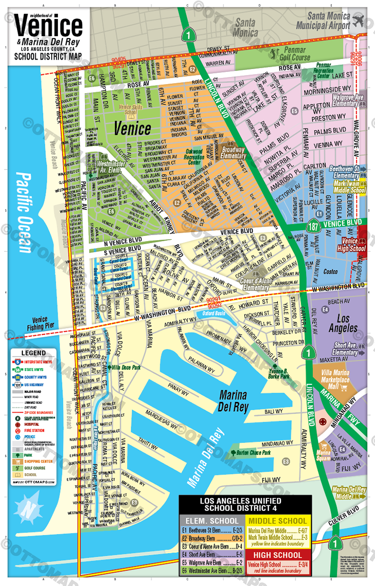 Venice School District Map, Los Angeles, CA - POSTER PRINTS