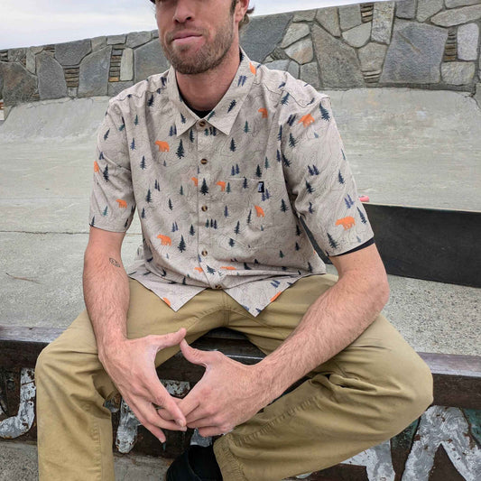 Langley Performance Button Up Shirt - Khaki/Bear