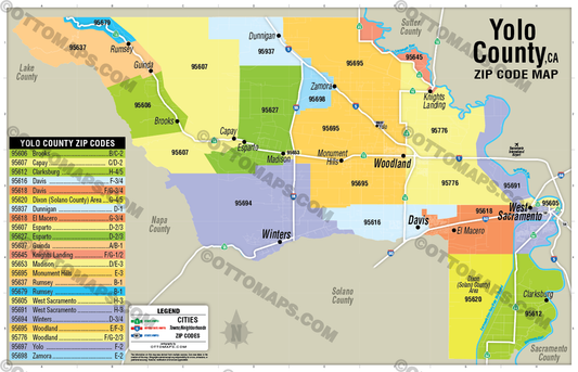Yolo County Zip Code Map - POSTER PRINTS