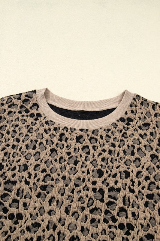 Plus Size Leopard Textured Long Sleeve Top