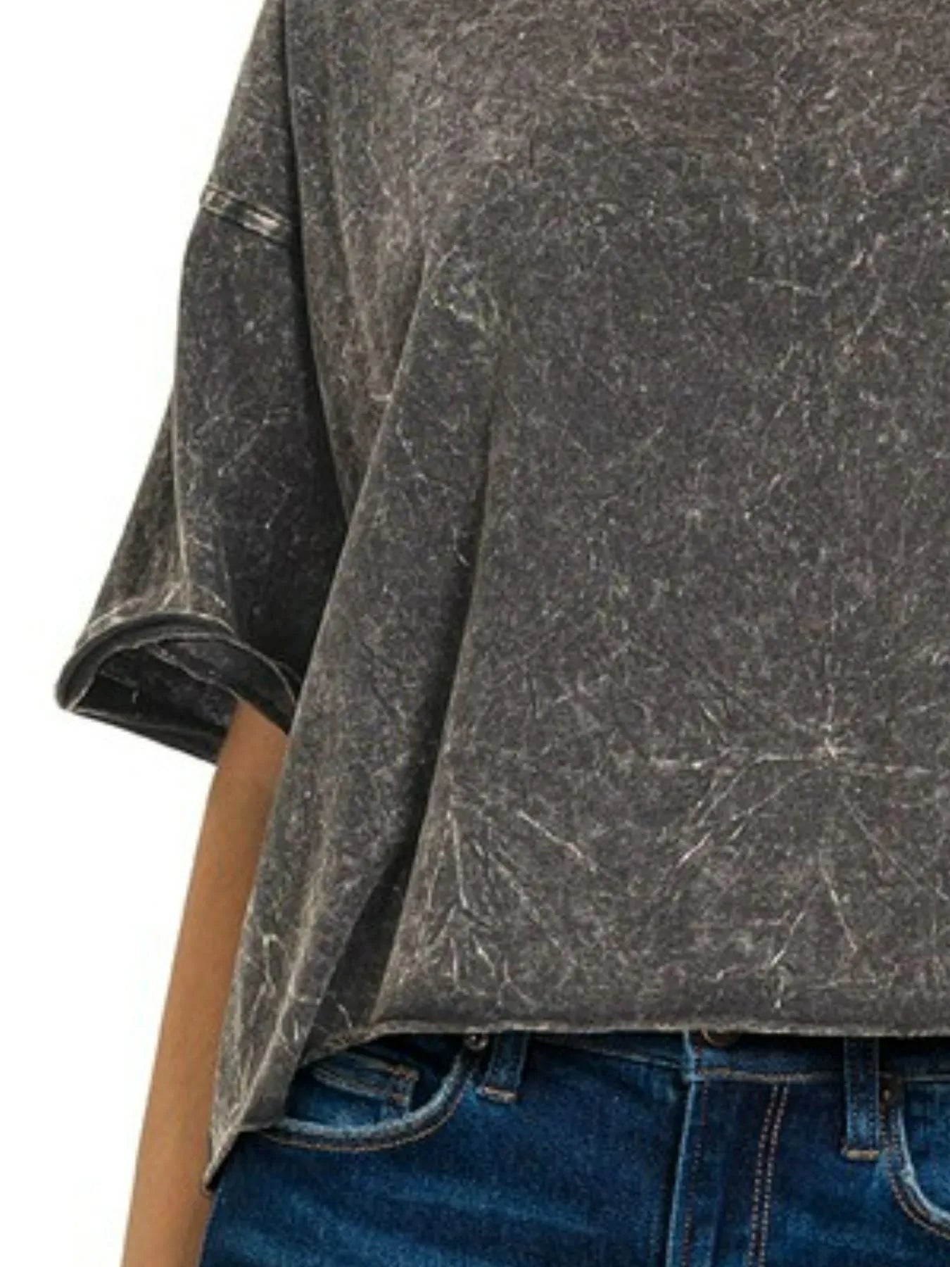 Zenana Acid Crinkle-Washed Oversized T-Shirt in Ash Black