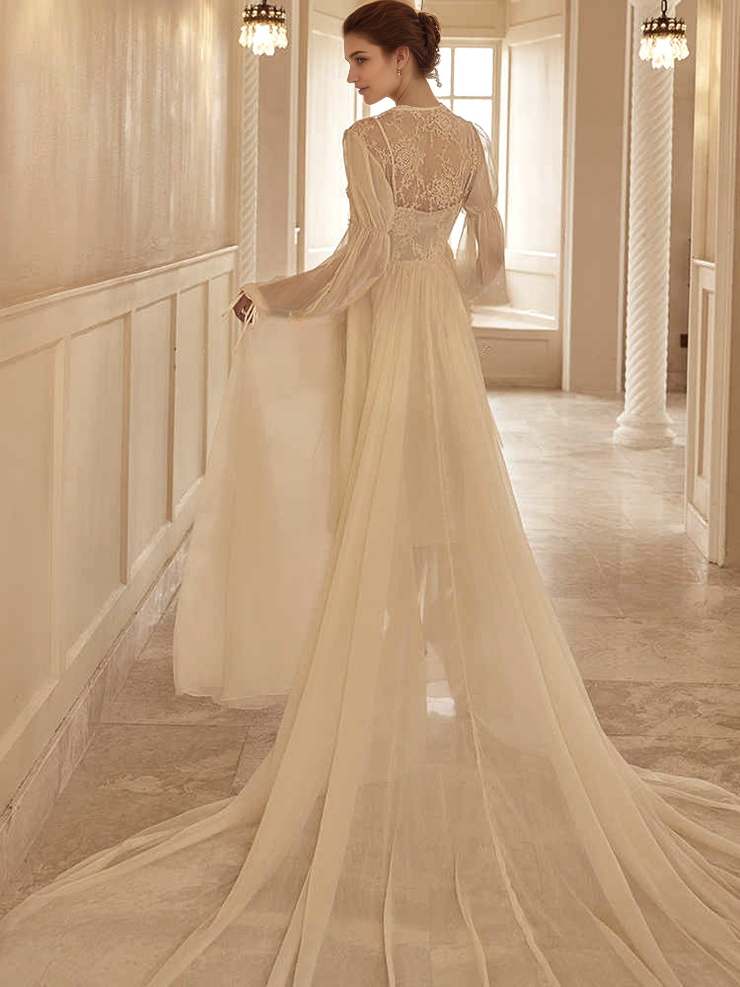 Boho Lace Embroidered Long Sheer Robe Set with Camisole Dress