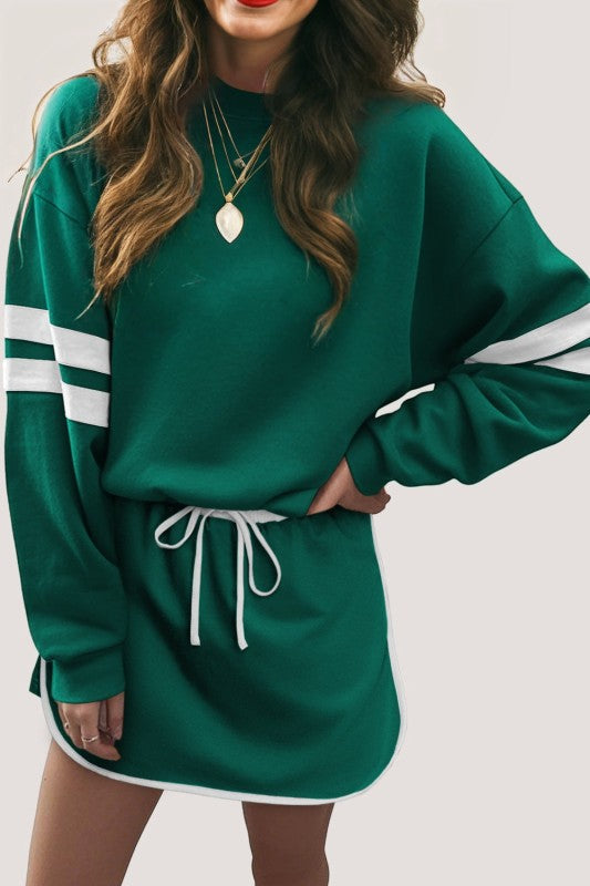 Varsity Stripe Pullover and Mini Skirt Set