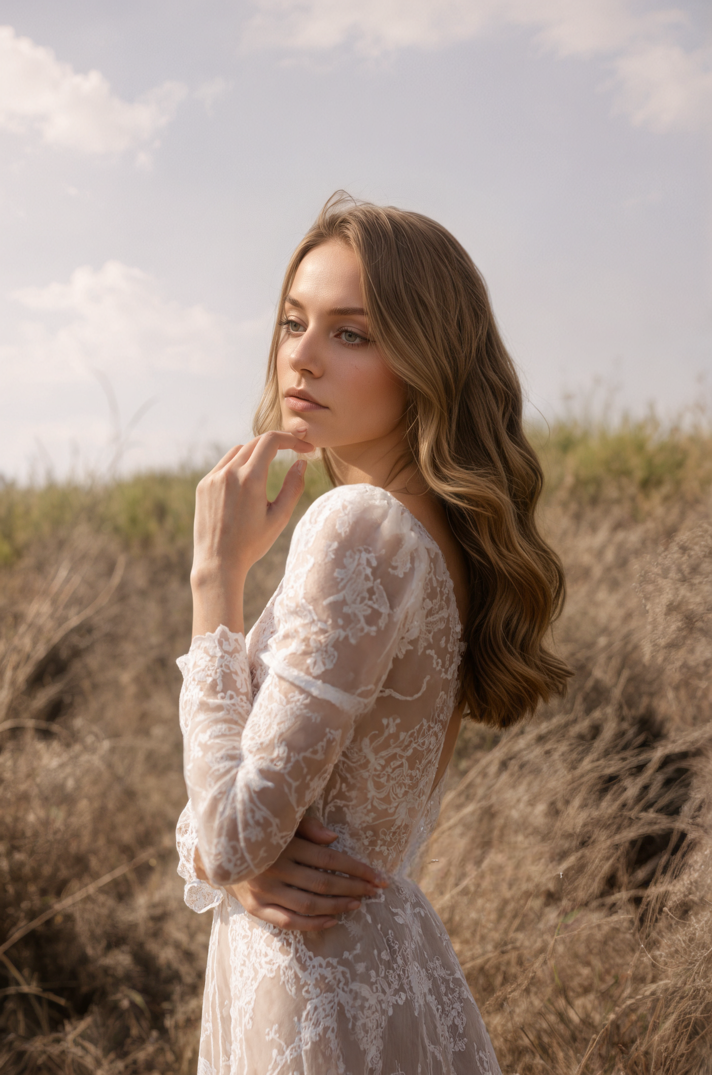 Luxury Long Sleeve Lace Sheer Robe Dress | Bridal Getting Ready & Boudoir Gown