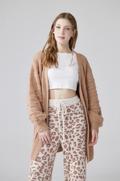 Plus Oversized Pompom Sleeve Cardigan