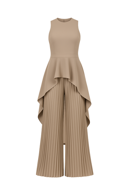 Escape to Milan Taupe Pleated Pants Set