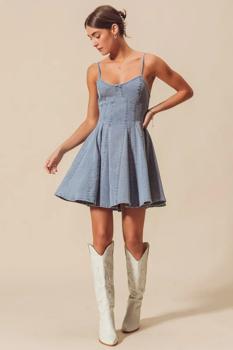 SO ME A Line Fit and Flare Denim Mini Dress
