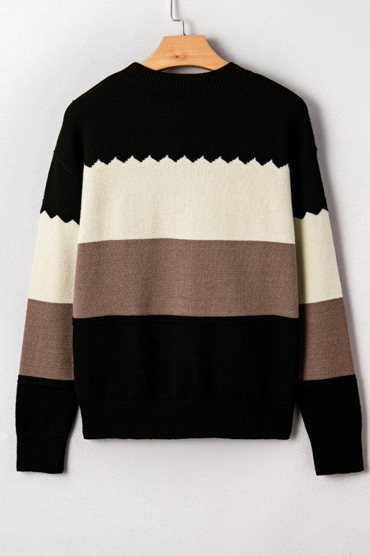 Colorblock Crew Neck Drop Shoulder Sweater