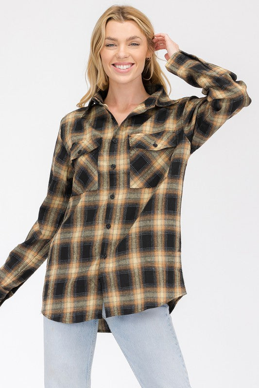 Full Plaid Checkered Flannel Long Sleeve Top
