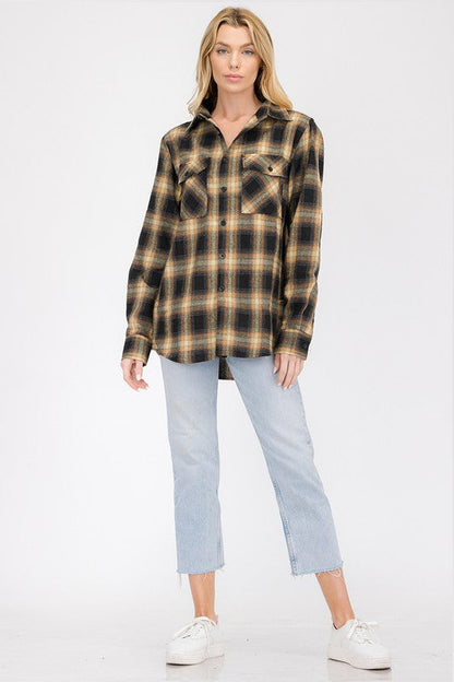 Full Plaid Checkered Flannel Long Sleeve Top