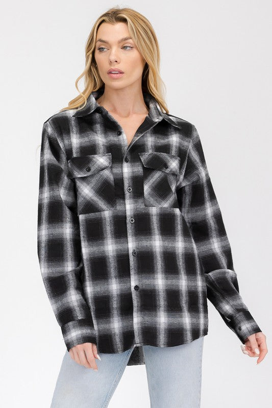 Full Plaid Checkered Flannel Long Sleeve Top