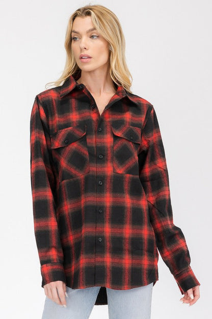 Full Plaid Checkered Flannel Long Sleeve Top