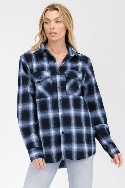 Full Plaid Checkered Flannel Long Sleeve Top