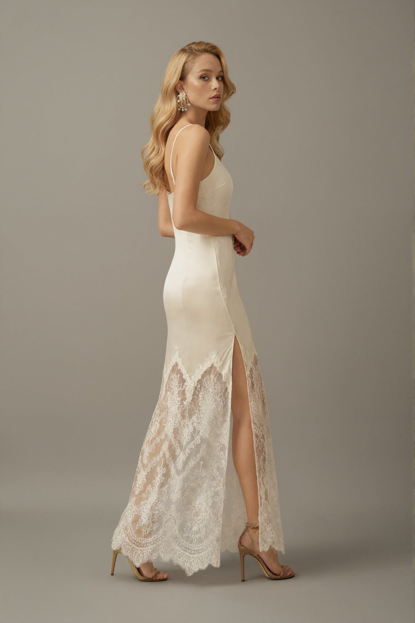 Chantilly Lace Long Robe with Silky Satin Lace Nightgown - next day shipping