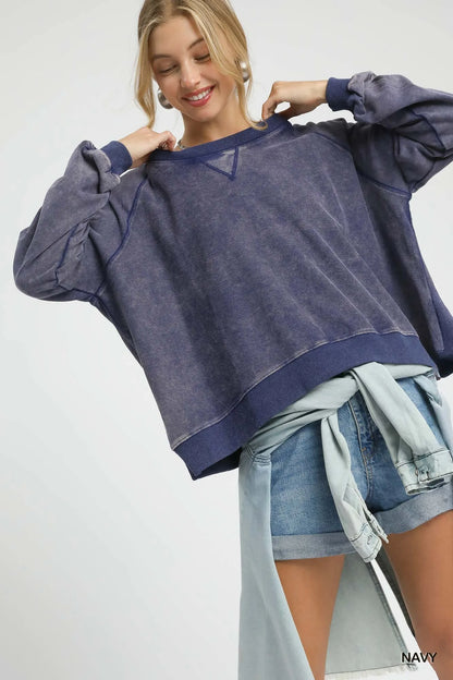 Umgee Mineral Wash French Terry Sweatshirt