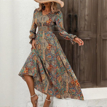 Retro Geometric Print Maxi Dress