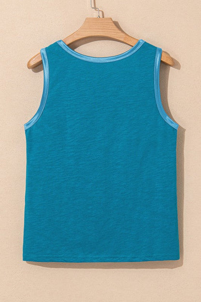 Metallic Contrast Trim Scoop Neck Tank Top