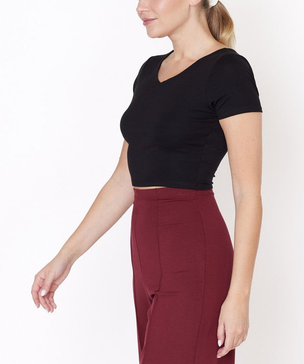 Fabina Bamboo Double Front V Neck Crop Top