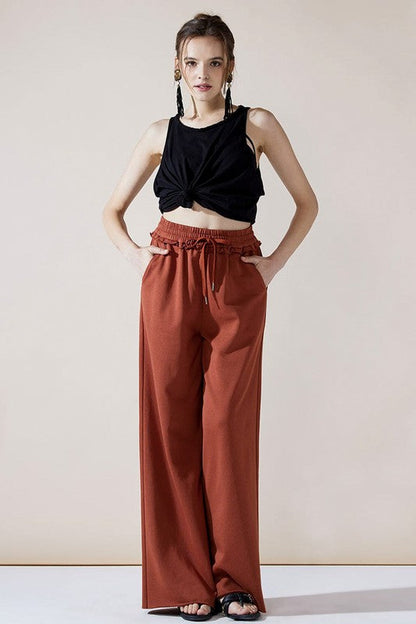 Plus Ruffle Wide Leg Fray Hem Sweatpants
