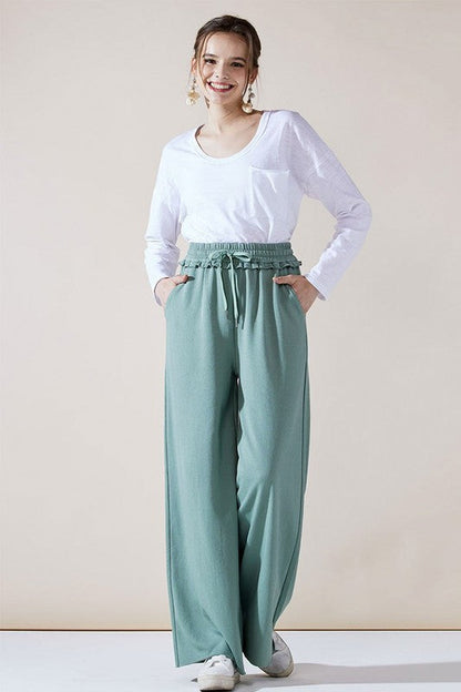 Plus Ruffle Wide Leg Fray Hem Sweatpants