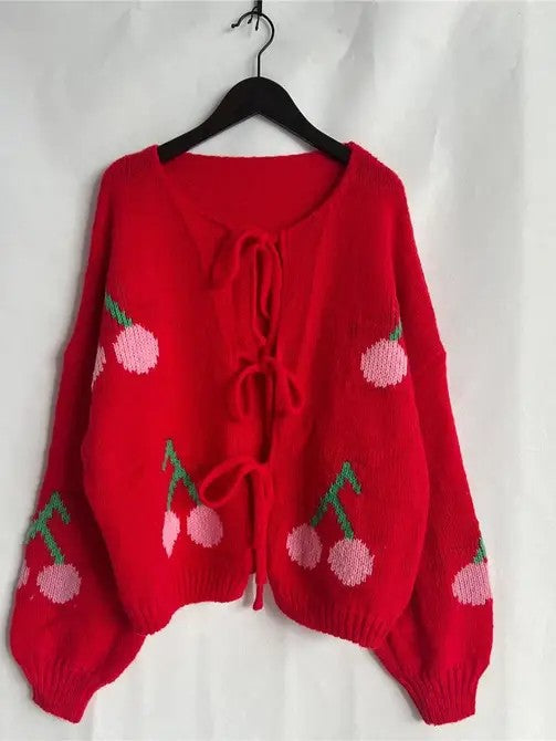 Miss Sparkling |Front Tie Cherry Cardigan