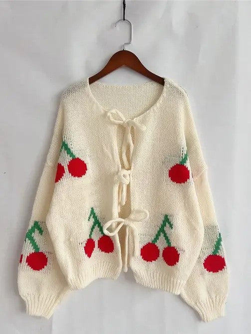 Miss Sparkling |Front Tie Cherry Cardigan