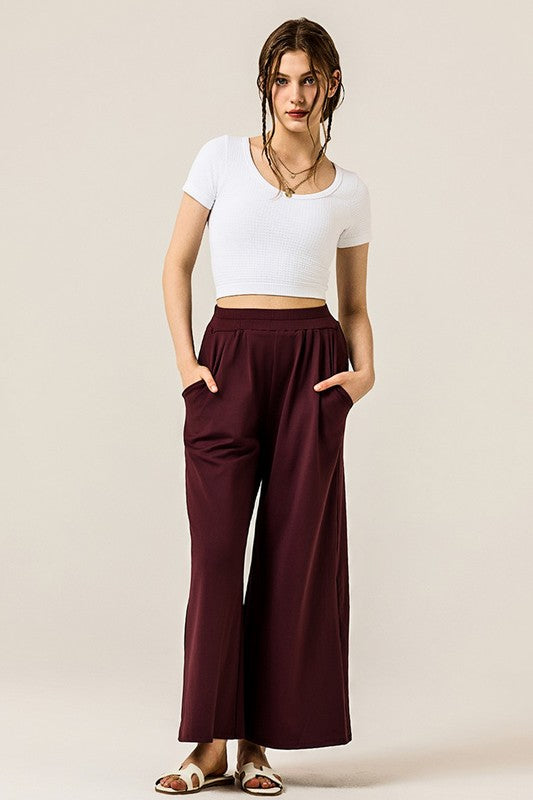 Plus Stretch Yoga Knit Wide Leg Palazzo Pants