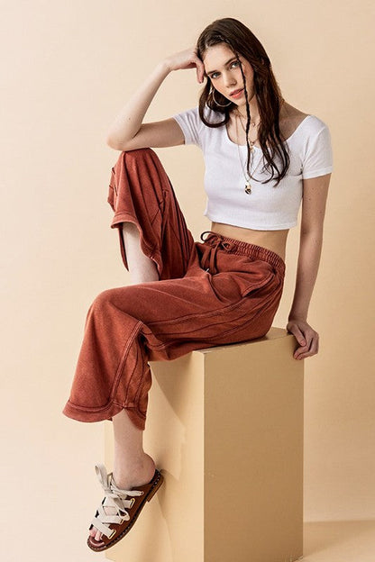 Plus Dolphin Tail Wide Leg Mineral Washed Pants