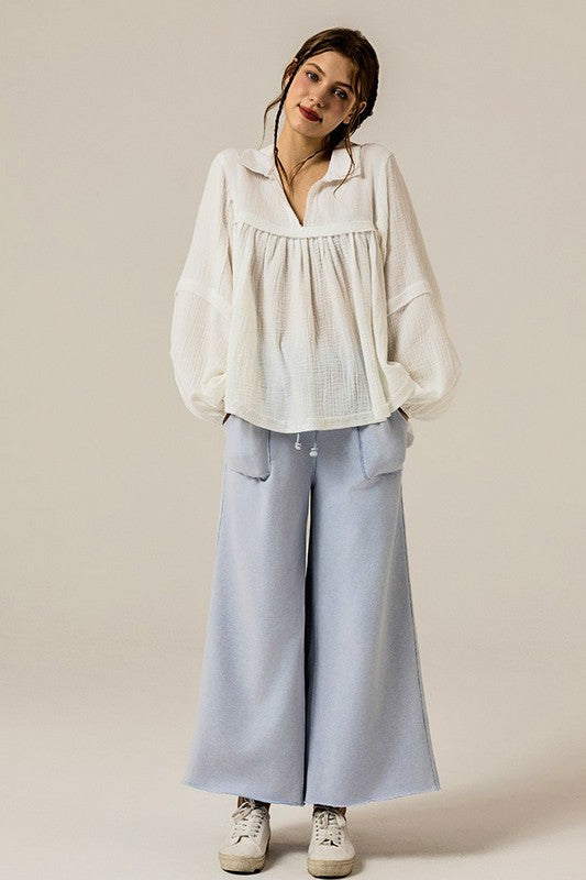 Plus Washed Raw-Edges Outline Pockets Pants