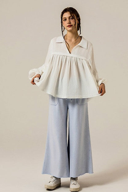 Plus Washed Raw-Edges Outline Pockets Pants