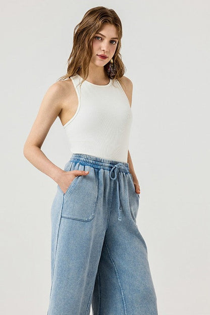 Plus Washed Raw-Edges Outline Pockets Pants