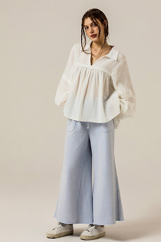 Plus Washed Raw-Edges Outline Pockets Pants