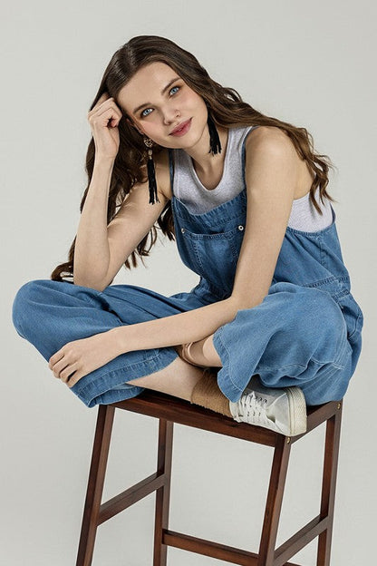 Plus Pocket Adjustable Straps Overall Jumpsuit